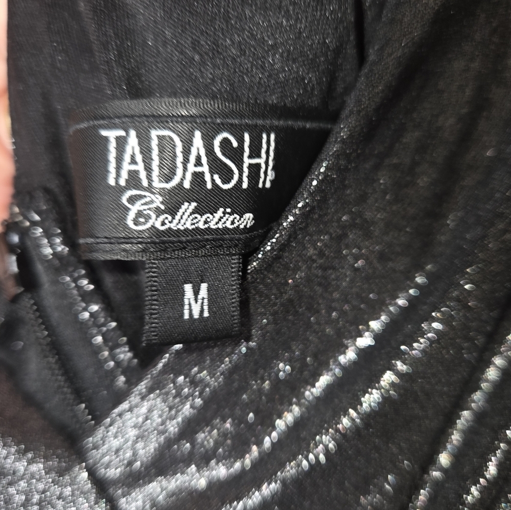 Tadashi Shoji Cocktail Black Silver Dress,sz M. - Picture 4 of 6